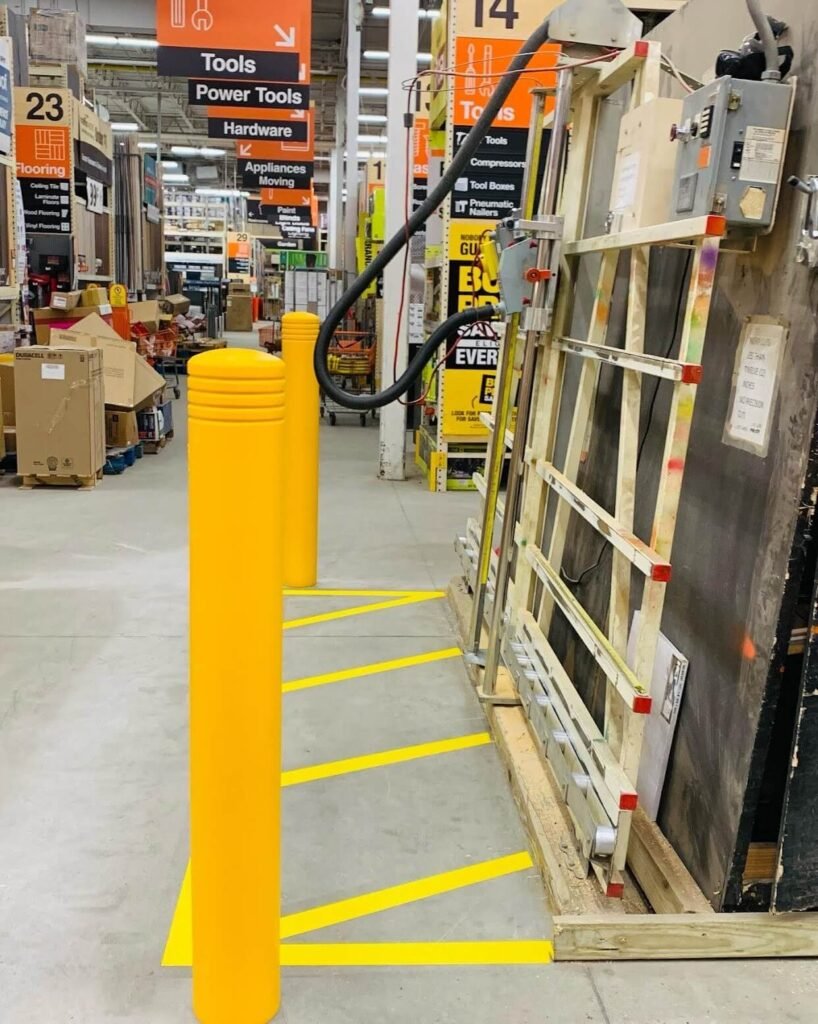 Interior warehouse bollard installation